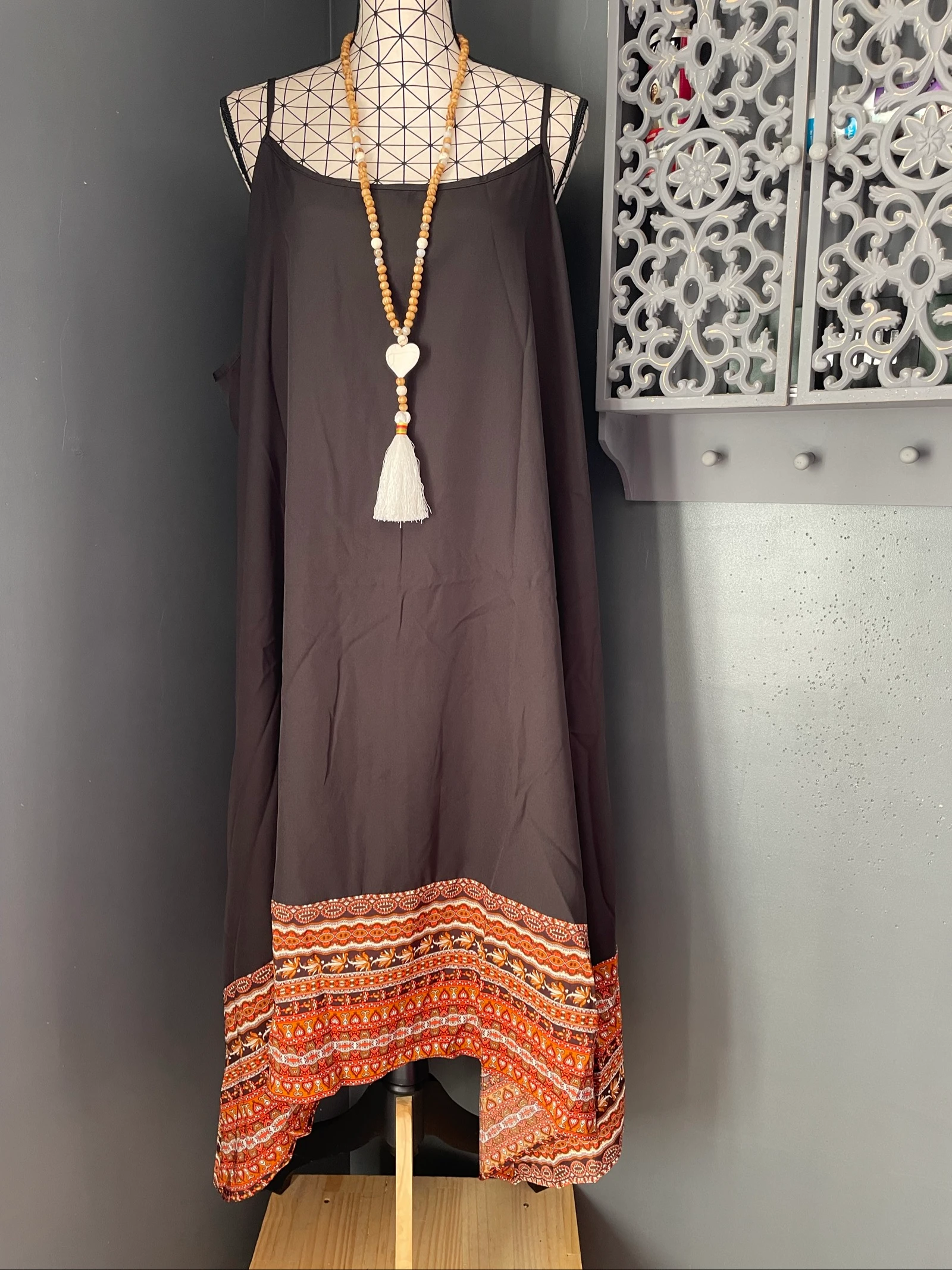 💖 asymmetrische bruine oversized jurk 52 vloeiende bandjes boho chic print 💖 – photo 4